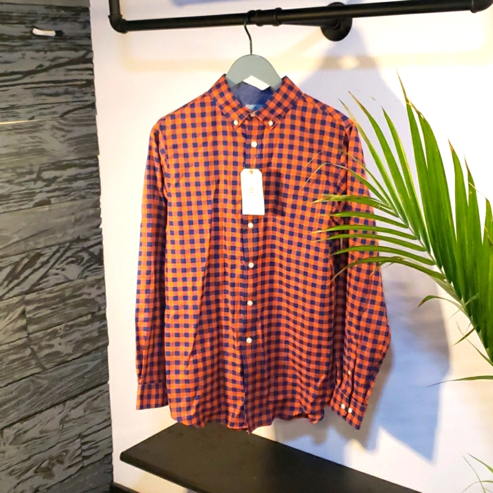 Class Club Casual Button Down Blue Orange NWT